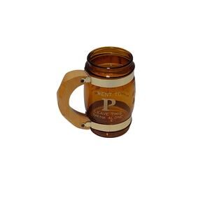 vintage amber glass novelty mug with wooden handle